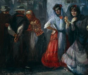 Galanes de la granja, pintura de Giuseppe Aprea (1876-1946), óleo sobre lienzo. Italia, siglo XX.
