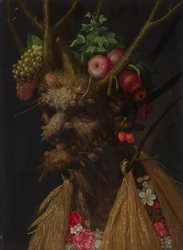 Cuatro estaciones en una cabeza, c.1590 (óleo sobre tabla)
