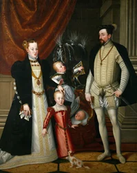 Emperador del Sacro Imperio Romano Maximiliano II de Austria 1527-1576 y su esposa Infanta María de España