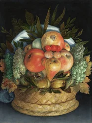 Retrato antropomórfico reversible de un hombre compuesto de frutas
