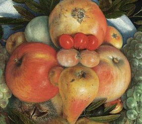 Retrato antropomórfico reversible de un hombre compuesto de frutas