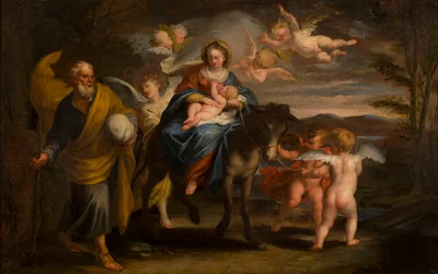 La huida a Egipto, c.1608-57 (óleo sobre lienzo)