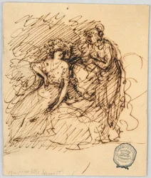Boceto Figural con una Chica Sentada Conversando con una Chica de Pie