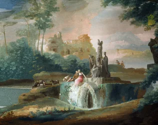 Escena galante de pastores en un paisaje imaginario