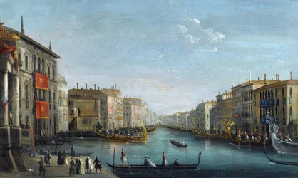 Vista del Gran Canal desde el Palazzo Balbi hacia el Puente de Rialto con una regata