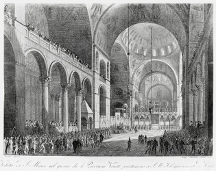 Las provincias del Véneto juran fidelidad al emperador austriaco Francisco II (1768-1835) en la Basílica de San Marcos de Venecia, el 7 de mayo.