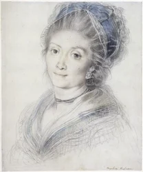 Retrato de busto de una mujer con cofia de encaje