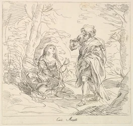 Mujer sentada y hombre barbudo en un paisaje, 1740-1802
