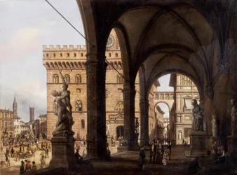 Florencia, Piazza della Signoria (Plaza de la Señoría), de Giuseppe Cannella (1788-1847)