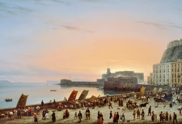 Puesta de sol en la costa napolitana, hacia 1838, de Giuseppe Canella (1788-1847), óleo sobre lienzo, 90x135 cm