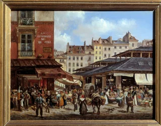 Vista de las Halles en París. Pintura sobre cartón de Giuseppe Canella (1788-1847) 1828. París, Museo Carnavalet