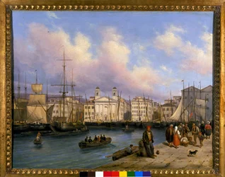 Vista del puerto de Trieste, pintura de G. Canelia