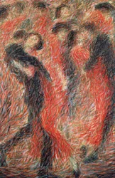 Tango, mujer vestida de rojo bailando, fantasía de pareja bailando