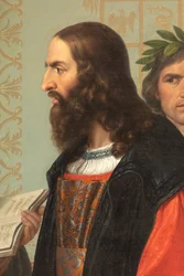 La corte de Ludovico el Moro, detalle con Leonardo Da Vinci