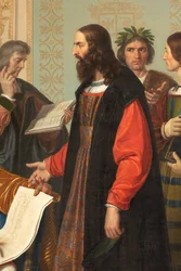 La corte de Ludovico el Moro, detalle con Leonardo Da Vinci