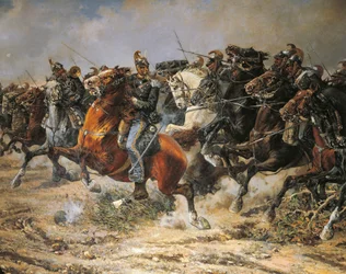 Tercera Guerra de Independencia, Carga de la Caballería de Génova en Custoza, 24 de junio de 1866, pintado por Giuseppe Gabani
