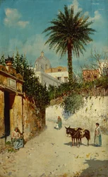 Una escena callejera en Nápoles (óleo sobre lienzo)