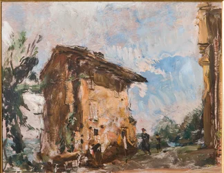 Una granja (óleo sobre madera contrachapada)