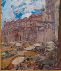 Plaza Grande de Módena (pintura al óleo sobre lienzo)
