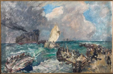 Desembarco del ejército serbio (óleo sobre madera)