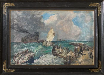 Desembarco del ejército serbio (óleo sobre madera)