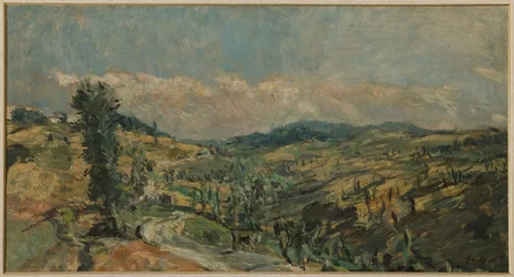 Paisaje con cipreses (óleo sobre tabla)