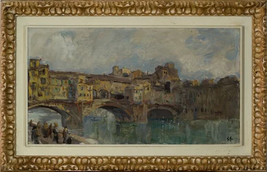 Ponte Vecchio en Florencia (pintura al óleo sobre lienzo)