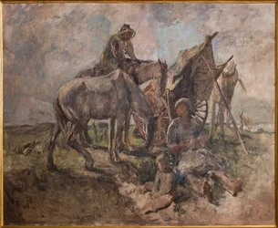 Descanso en los campos (óleo sobre madera contrachapada)