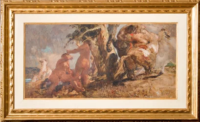 Los bañistas y un centauro (óleo sobre madera contrachapada)