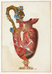 Aguamanil de piedra con asa ornamentada