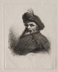 Busto de un hombre con gorro de piel