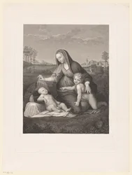 María con el Niño y el joven Juan Bautista en un paisaje madonna del velo
