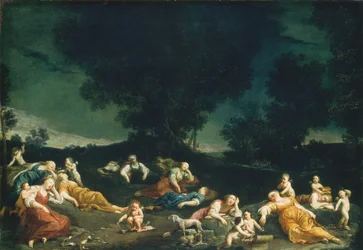 Cupidos desarmando a ninfas dormidas