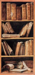 Naturaleza muerta con biblioteca y libros de música. Pintura de Giuseppe Maria Crespi dit lo Spagnolo (el Español) (1665-1747) 1715 Bolonia, Conservatorio de música