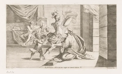 Eneas parte voor de strijd Si estás a punto de perecer, irás y nos arrebatarás en todas las cosas (título sobre el objeto) Omzwervingen van Aeneas (título de la serie) Pintura de L