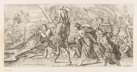 Eneas vlucht conoció a zijn familie uit Troje Rescatando a Eneas de los hombros del padre enemigo (título sobre el objeto) Omzwervingen van Aeneas (título de la serie) Pintura de L