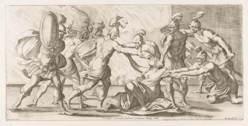 Greeken sleuren Cassandra uit de tempel Cabello: Priamea Virgo se siente atraída por la sien (título sobre el objeto) Omzwervingen van Aeneas (título de la serie) Pintura de L