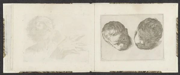 Dos cabezas de niños pequeños Ejemplos de dibujo (título de la serie) Mitelli intaglio (título de la serie)