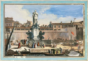 Vista de Livorno: monumento de los Quattro Mori (Los cuatro moros), ilustración