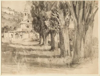 Paisaje con una iglesia (lápiz sobre papel)