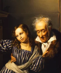 Anciano señalando el herma de María Luigia a su nieta