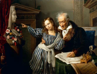 Anciano señalando el herma de María Luigia a su nieta, por Giuseppe Molteni, circa 1830