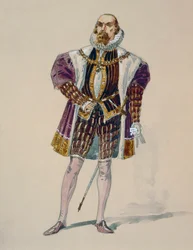 Traje de Alvise en el acto III de La Gioconda de Amilcare Ponchielli, boceto de Giuseppe Palanti (1881-1946)