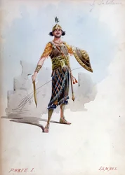 Traje de Ismael, el sobrino del rey de Jerusalén por Giuseppe Palanti (1881-1946) en la ópera de Giuseppe Verdi (1813 - 1901), Nabucco primero llamado Nabucodonosor. Museo de la Scala