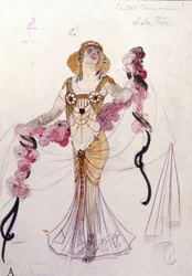 Traje de Mata Hari diseñado por Giuseppe Palanti (1881-1946) en 1912 para el baile "Baco (Bacco) y Gambrinus". Museo del Teatro de la Scala de Milán.