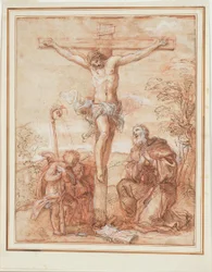 San Agustín y Dos Ángeles Adorando el Crucifijo