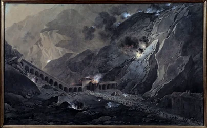 Primera Campaña Italiana (1796-1797): Paso de la artillería francesa, de noche, bajo el Fuerte de Bard, ocupado por los austriacos el 21 de mayo de 1800