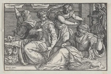 Lucrecia instruyendo a sus hijas en la costura
