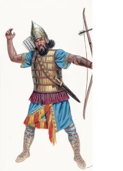 Antiquite: Arquero pesado de Asiria - Arquero pesado asirio - Ilustración de Giuseppe Rava