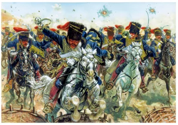 Guerra de Crimea: la batalla de Balaclava del 25/10/1854, la carga de la caballería inglesa - Guerra de Crimea: la carga de la caballería británica durante la batalla de Balaclava librada el 25 de octubre de 1854 - Ilustración de Giuseppe Rava